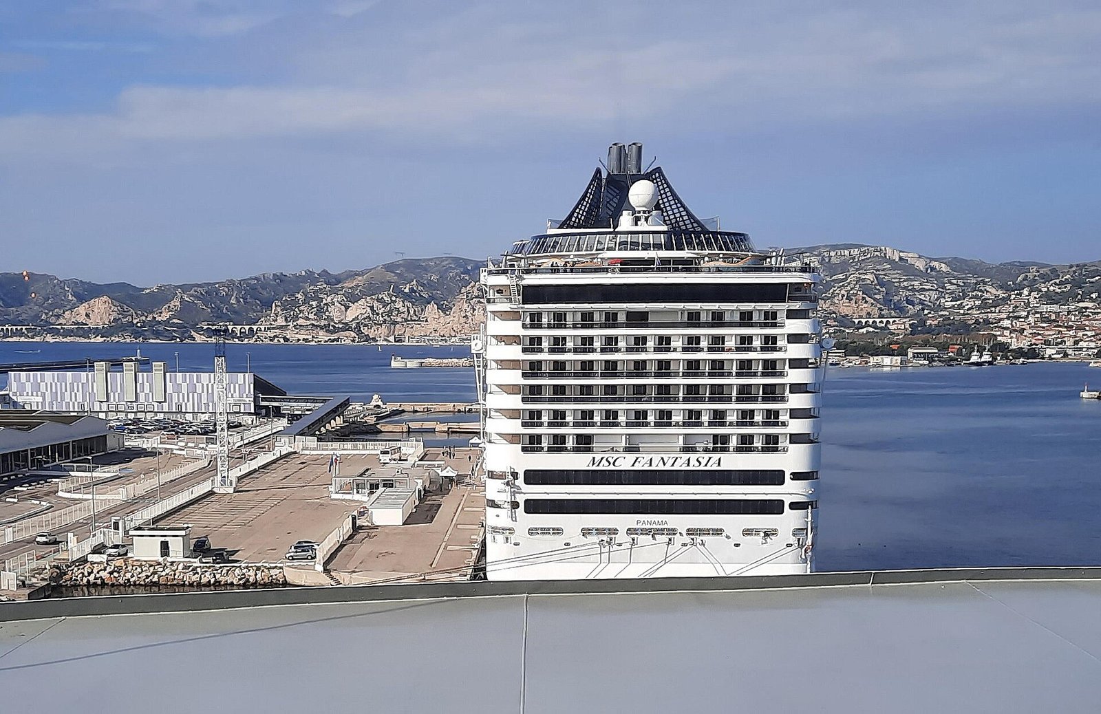 Cruise ship stern view in the port of Marseille