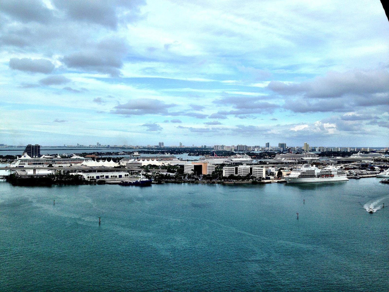 PortMiami cruise terminals with ships and Miami skyline