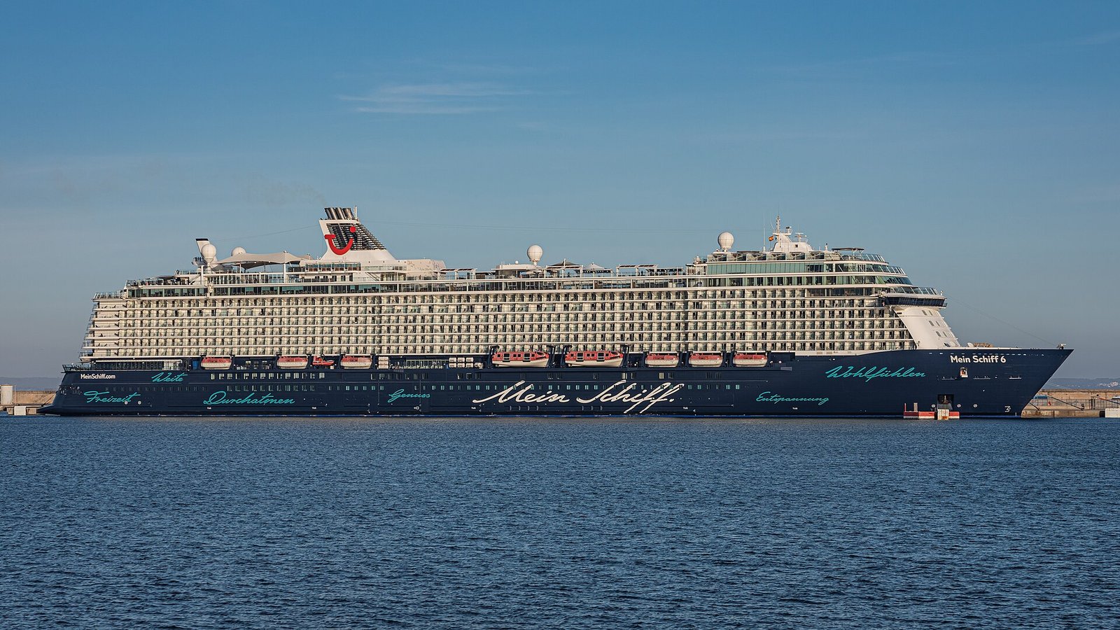 Sea port in Palma de Mallorca with cruise ships and city backdrop