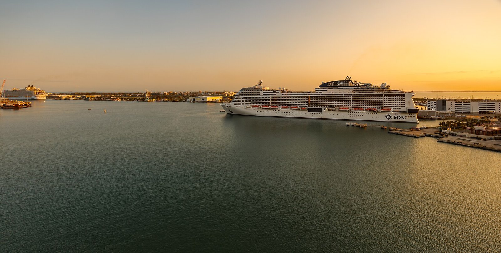 Cruise ships at Port Canaveral at sunset